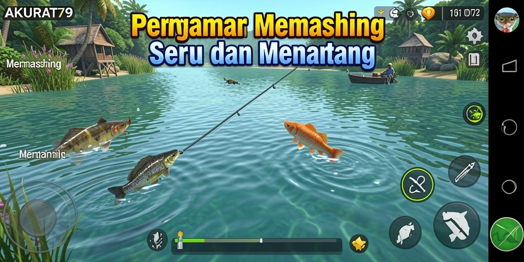 Tampilan antarmuka AKURAT79 menampilkan suasana memancing yang menyenangkan.