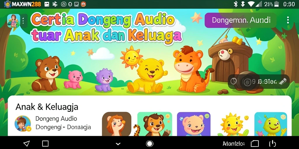 Tampilan antarmuka aplikasi MAXWIN288 yang menarik untuk dongeng audio.